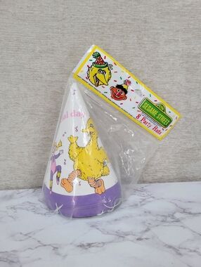 Sesame Street Big Bird Purple Party Hats - 8 Count Vintage 90s Birthday